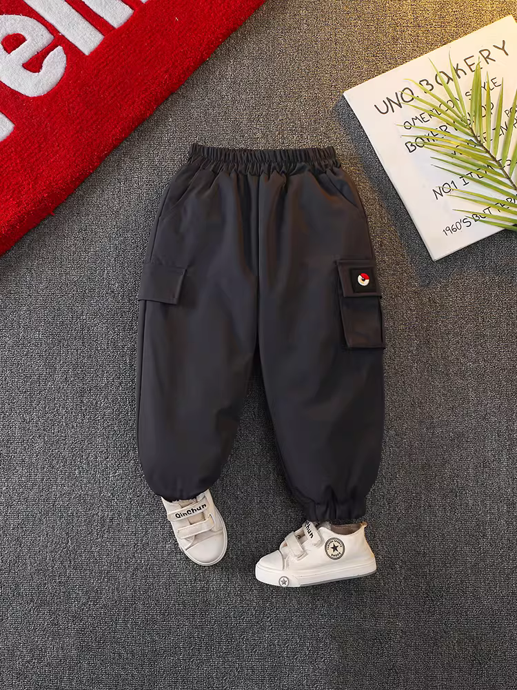 Quần lông vũ cho bé trai năm 2025, dùng cho hoạt động ngoài trời, quần cargo dày dặn chống thấm nước có lưng thun, quần lông vũ trắng giữ ấm mùa đông cho trẻ em