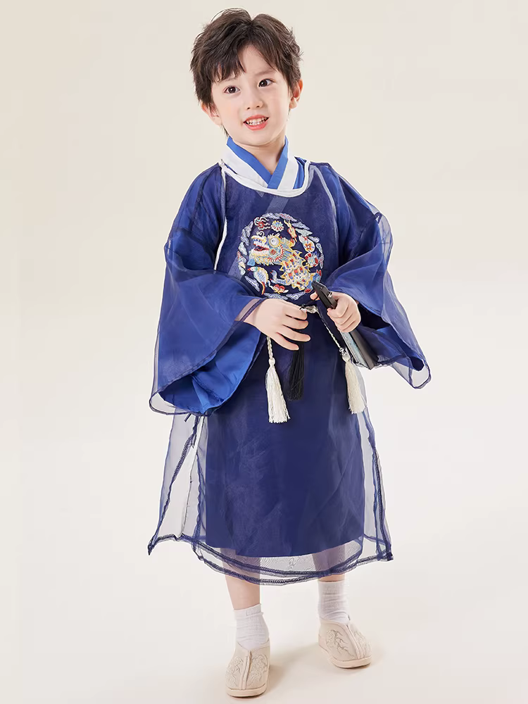 Hanfu cho bé trai, mẫu mới xuân thu 2025, áo thêu năm Rồng, trang phục truyền thống Trung Hoa, trang phục biểu diễn Tết Trung thu, áo dài siêu thần tiên.
