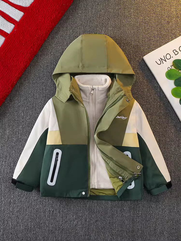 Áo khoác ba trong một cho bé trai, áo khoác mùa xuân cho trẻ em, quần áo trẻ em mùa xuân đi cắm trại thể thao, áo khoác kiểu mới thời thượng 2025