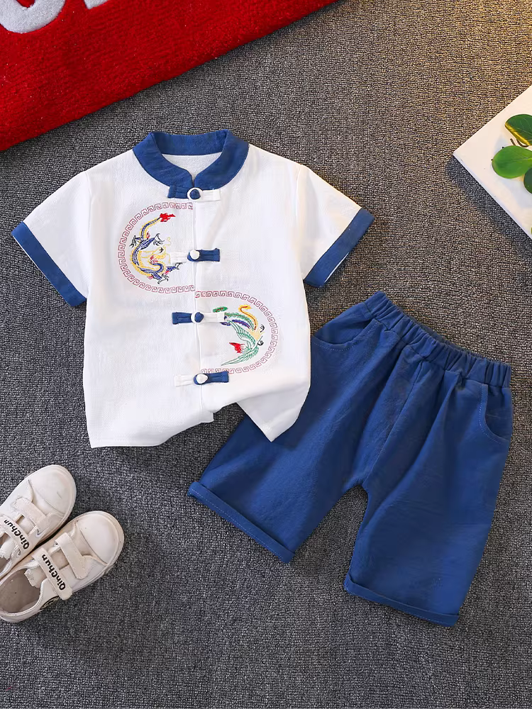 Bộ đồ Hanfu mới dành cho bé trai, bộ đồ phong cách Trung Hoa mùa hè, trang phục cổ xưa của trẻ em, phong cách cổ điển, bộ quần áo truyền thống Trung Quốc.