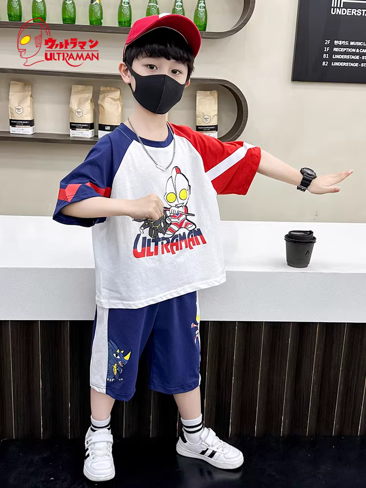 Quần áo Ultraman bộ đồ bé trai mùa hè 2025 phong cách mới thời trang trẻ em ngắn tay quần áo mùa hè cho bé bộ đồ thể thao hai mảnh