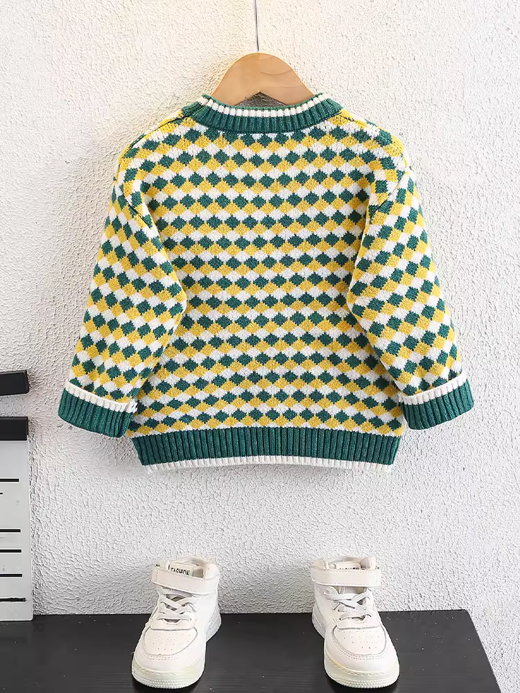 Áo len bé trai mùa đông 2025, áo len dệt kim dày mùa thu đông mới cho trẻ em, áo len cổ tròn thời trang cho bé trai