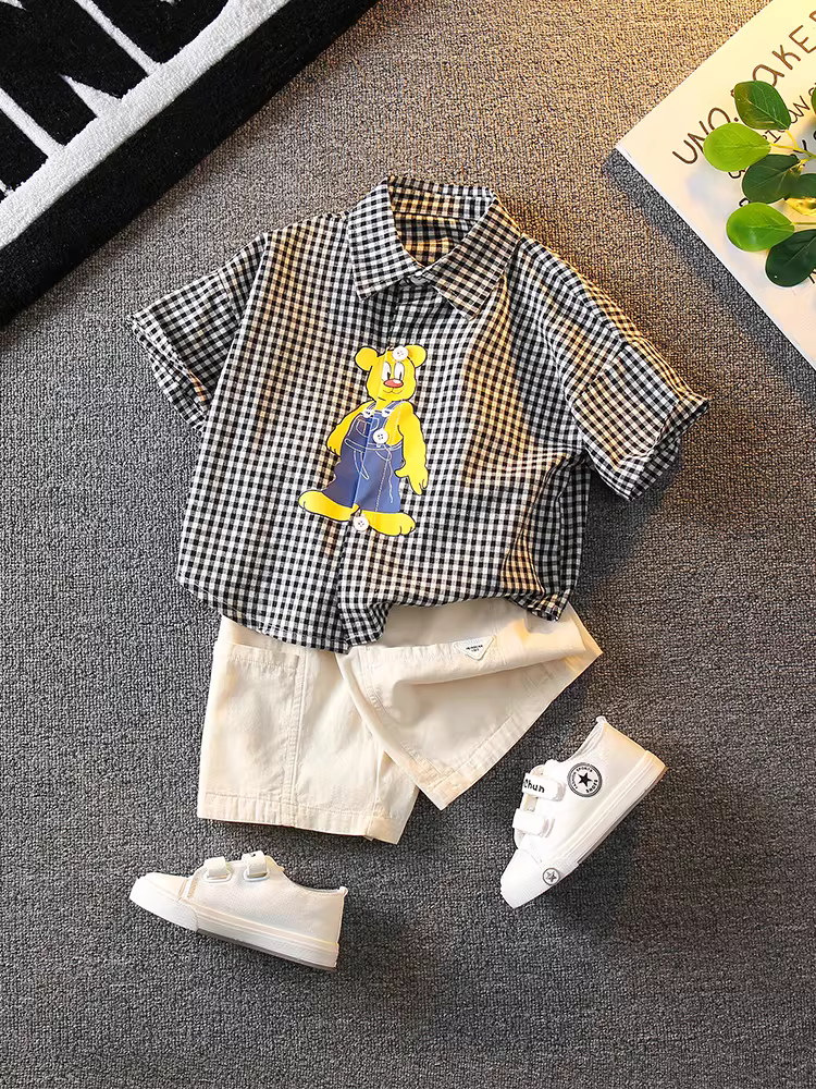 Bộ đồ hè bé trai 2025, quần áo hè mới, thời trang trẻ em, áo ngắn tay hợp xu hướng, quần áo thương hiệu, bộ hai mảnh mỏng cho bé trai