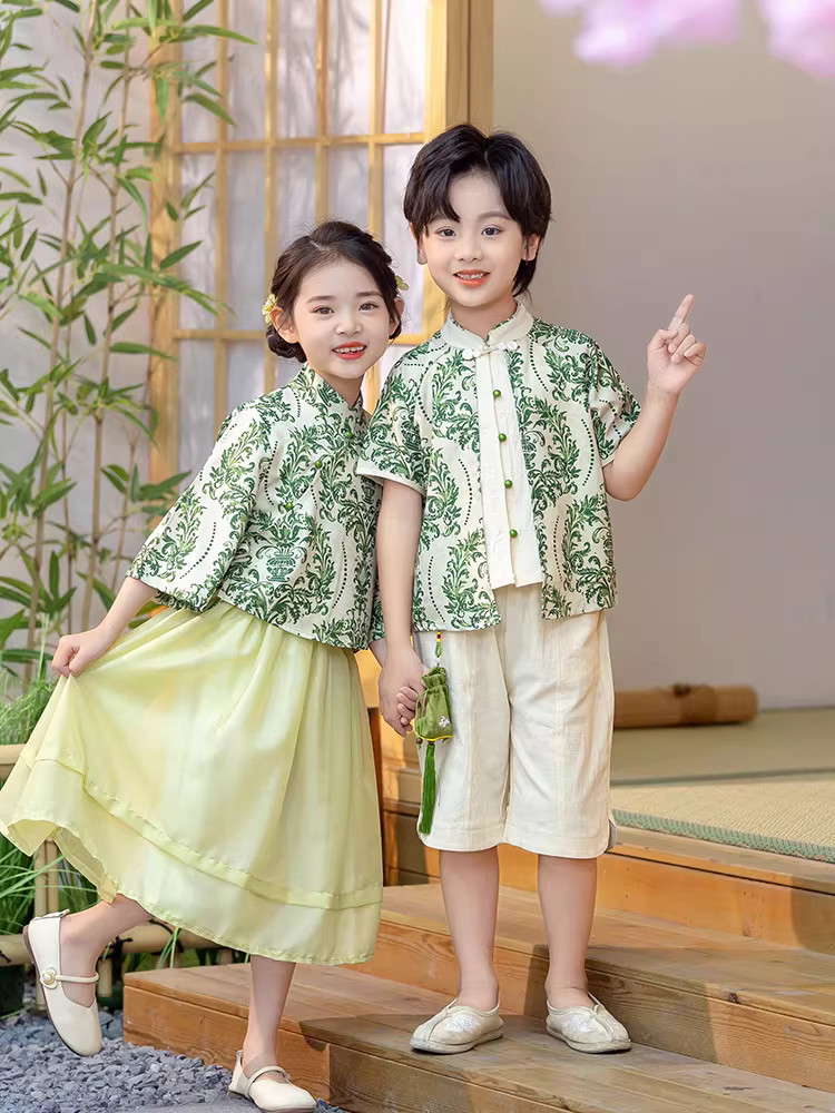 Trang phục mùa hè theo phong cách Hanfu của Trung Quốc Trang phục biểu diễn mẫu giáo dành cho bé trai và bé gái, trang phục biểu diễn ngâm thơ theo phong cách cổ xưa Trang phục biểu diễn kiểu Đường