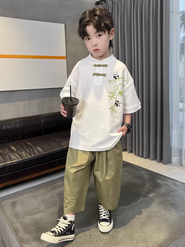 Bộ đồ Hanfu mùa hè 2025 cho bé trai, kiểu Trung Hoa, trang phục kiểu Đường mới, bộ đồ ngắn tay mùa hè kiểu Trung Hoa cho mẫu giáo
