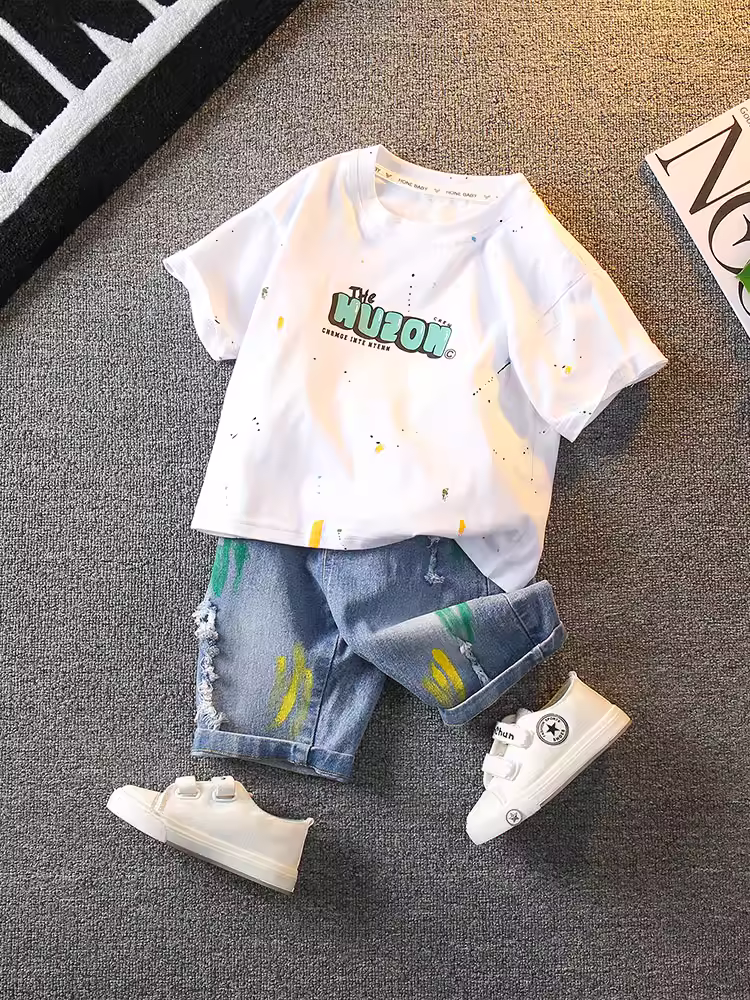 Trang phục mùa hè cho bé trai 2025, kiểu dáng mới thời trang, quần áo mùa hè mỏng cho trẻ nhỏ, bộ trang phục mùa hè ngắn tay đẹp trai, hợp xu hướng