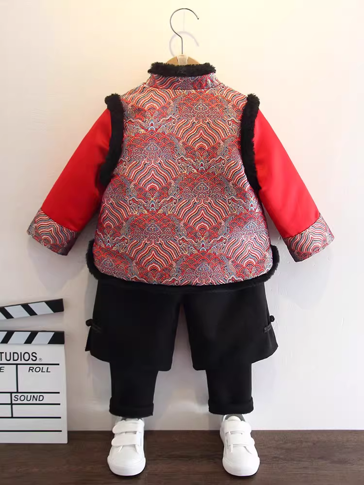 Trang phục năm mới cho bé trai, bộ đồ Tang cho trẻ em, váy sinh nhật đầu tiên, trang phục cổ xưa theo phong cách Trung Hoa, Hanfu, quần áo mùa đông cho bé trai, trang phục lễ hội năm mới.