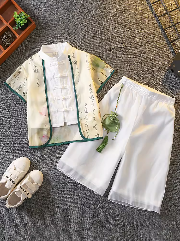 Bộ trang phục mùa hè Hanfu dành cho trẻ em Bộ trang phục mùa hè dành cho bé gái phong cách Trung Hoa Tang phù hợp với trẻ em mùa hè mỏng Quần áo biểu diễn dân tộc Trung Quốc