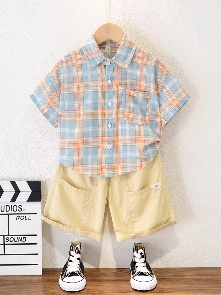 Bộ trang phục hè thời thượng cho bé trai 2025, quần áo trẻ em sành điệu, bộ quần áo ngắn tay mùa hè thời trang cho bé