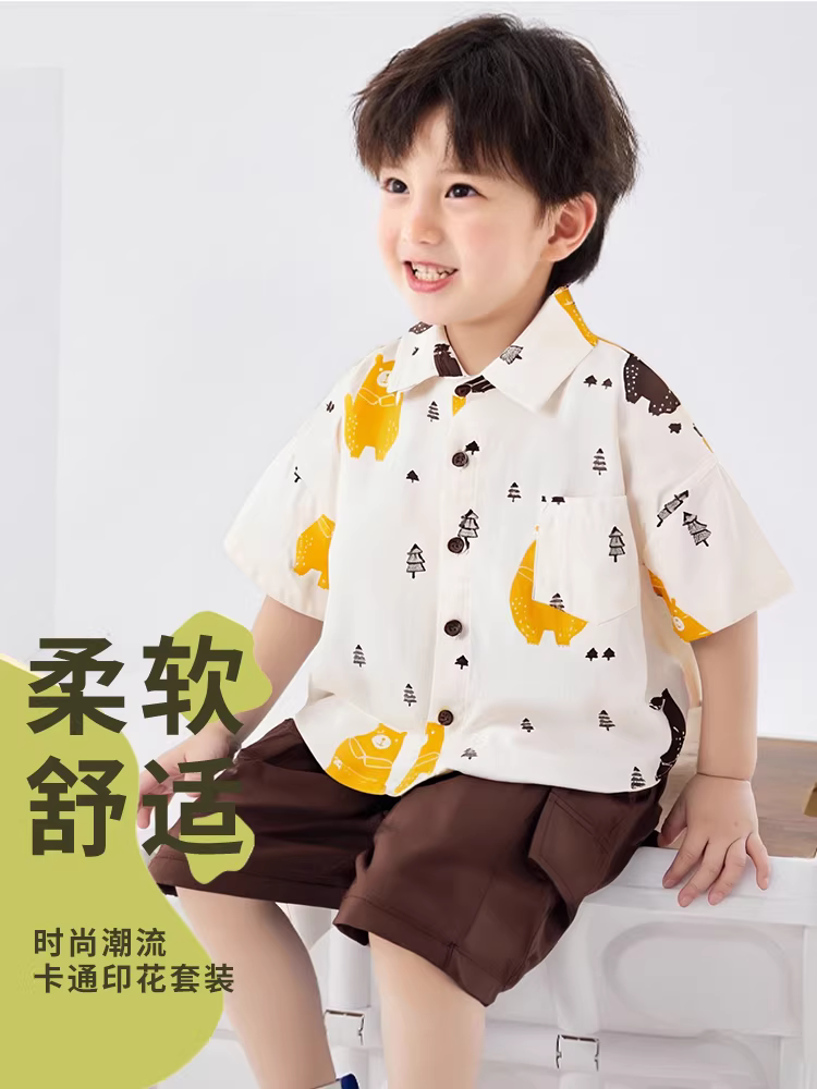 Bộ áo thun ngắn tay bé trai kiểu mới 2025, thời trang phong cách Hàn Quốc, bộ đồ hai mảnh mùa hè cho bé