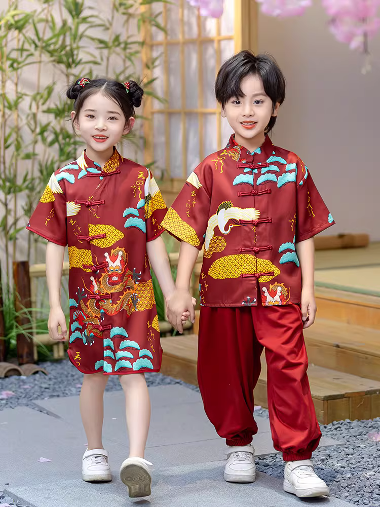 Hanfu dành cho trẻ em dành cho bé trai, trang phục truyền thống kiểu Trung Quốc sành điệu, trang phục theo phong cách dân tộc dành cho bé gái, trang phục dân tộc, trang phục biểu diễn mỏng mùa hè.