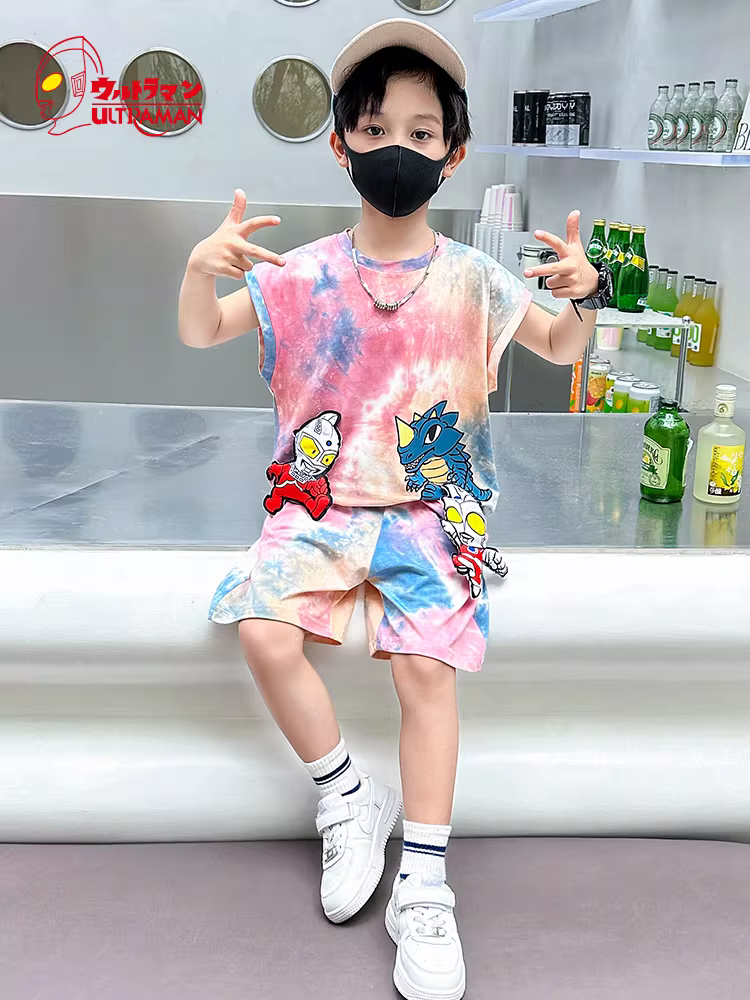 Quần áo trẻ em bộ vest hè bé trai 2025 mẫu hè mới áo gile bé trai phối màu Ultraman thời trang không tay phong cách hè