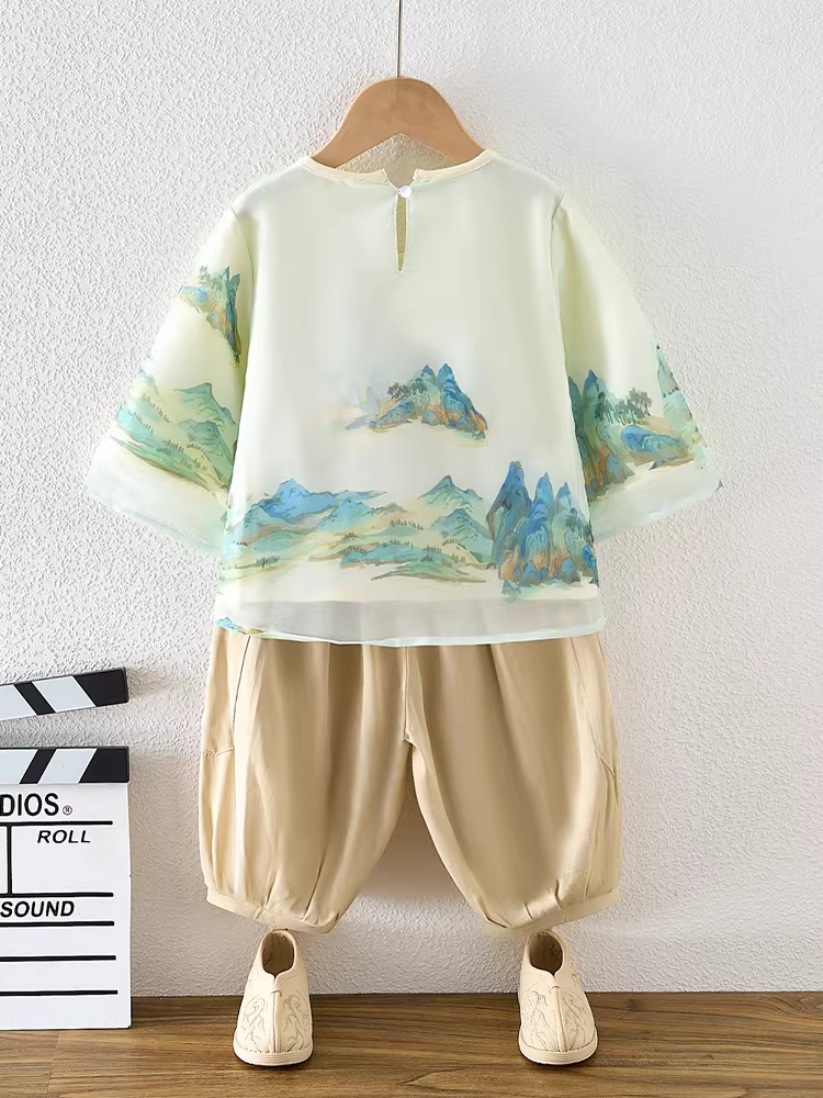 Quần áo mầm non ngắn tay mùa hè Hanfu dành cho trẻ em Trang phục cổ xưa theo phong cách Trung Hoa bé trai và bé gái Váy biểu diễn hợp xướng Ngày thiếu nhi