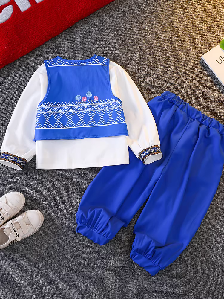 Bộ trang phục xuân thu cho bé trai 2025, quần áo dân tộc mới, trang phục dân tộc Miao, bộ đồ dài tay, quần áo trẻ em