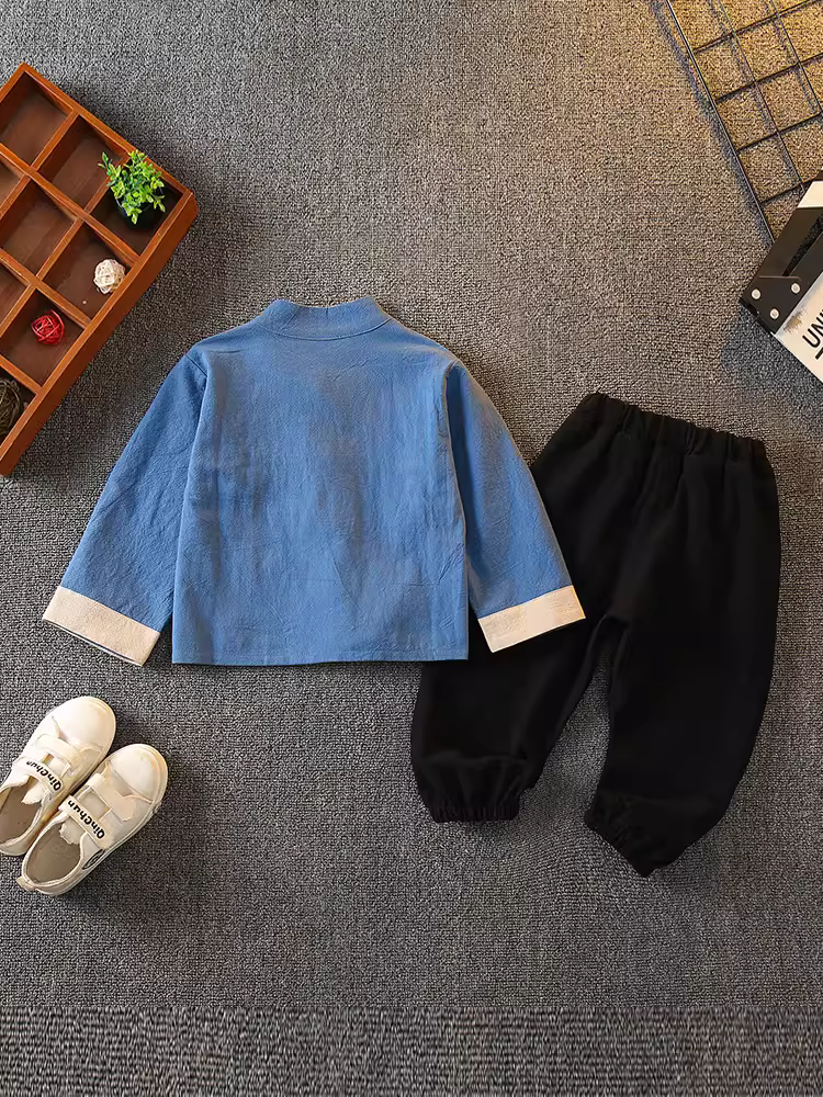 Bộ trang phục Hanfu cho bé trai kiểu mới 2025, trang phục trẻ em phong cách Đường, kiểu Trung Hoa, trang phục cổ xưa cho trẻ mới biết đi, mùa xuân thu, tay dài, bộ quần áo truyền thống Trung Quốc