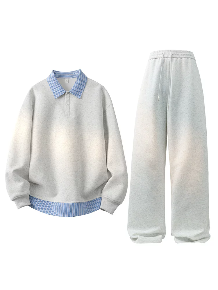 Bộ áo khoác nỉ phối màu giả hai lớp Jeanswest dành cho nam, kiểu mới xuân thu 2026, bộ hai mảnh rộng rãi thoải mái.