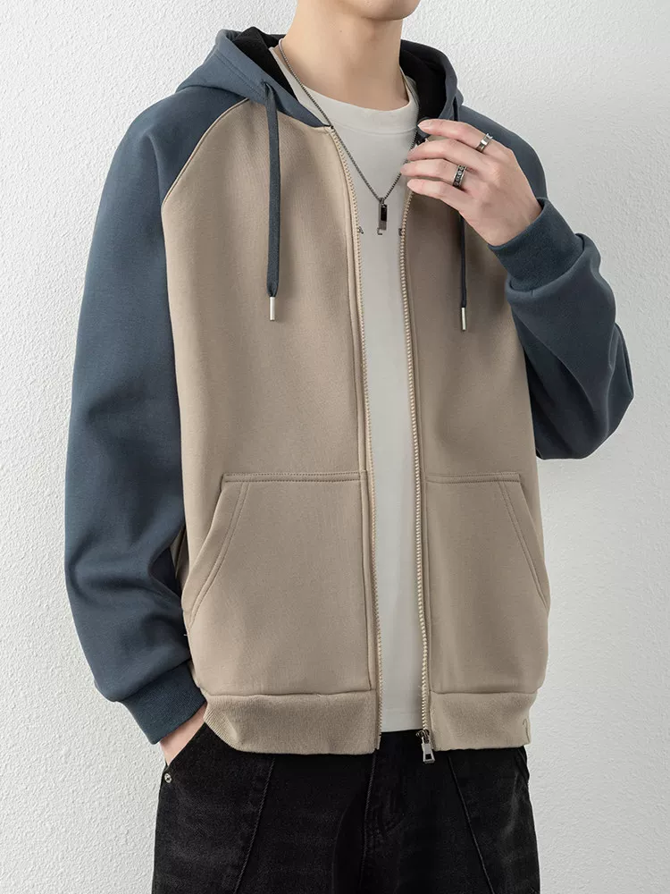 Áo khoác cardigan có mũ phối màu của Jeanswest dành cho nam, mùa xuân thu, phong cách Mỹ cao cấp, áo hoodie thương hiệu thời thượng chất liệu dày dặn.