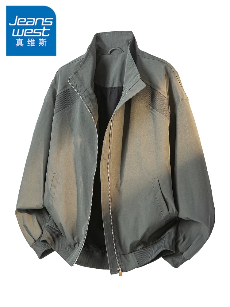 Áo khoác cổ đứng phong cách retro Mỹ của Jeanswest dành cho nam, thương hiệu thời thượng mùa xuân thu, áo khoác ngoài thời trang và cao cấp.