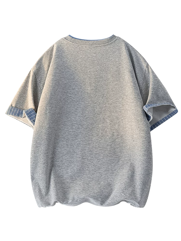 Áo thun cổ tròn giả hai mảnh phong cách Mỹ của Jeanswest dành cho nam, dáng rộng mùa hè, cảm giác cao cấp, thân thiện với làn da, tay ngắn mỏng.