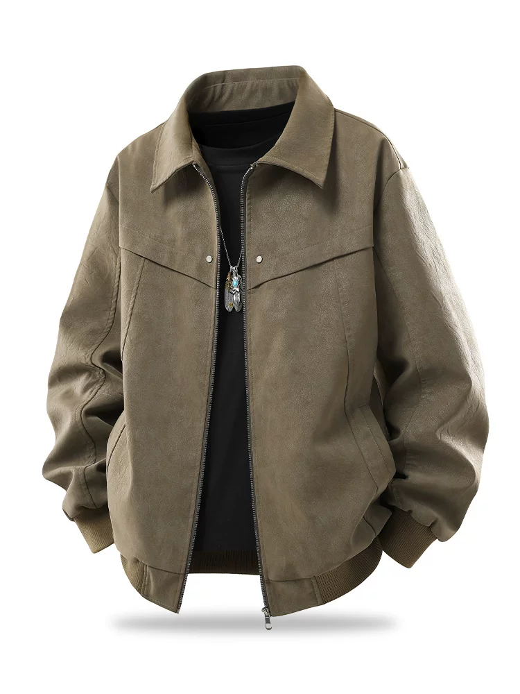 Áo khoác da đen kiểu Mỹ có ve áo dành cho nam của Jeanswest, mẫu mới xuân thu 2026, áo khoác ngoài cá tính và thời trang.