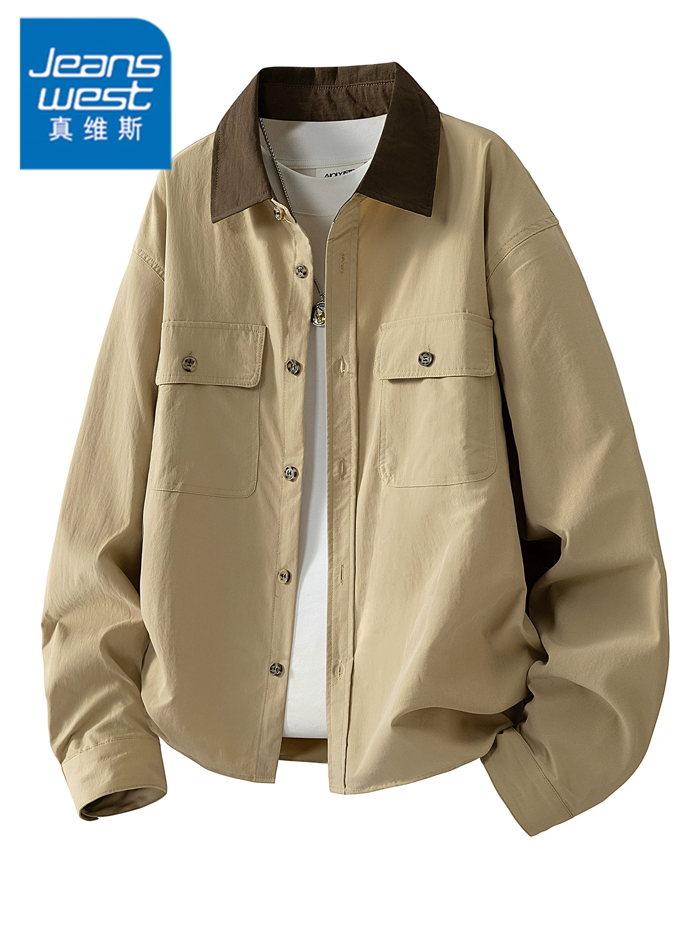 Áo khoác nam Jeanswest cổ điển phối màu, kiểu dáng rộng rãi, mùa xuân thu 2026, mới, phong cách thường ngày.