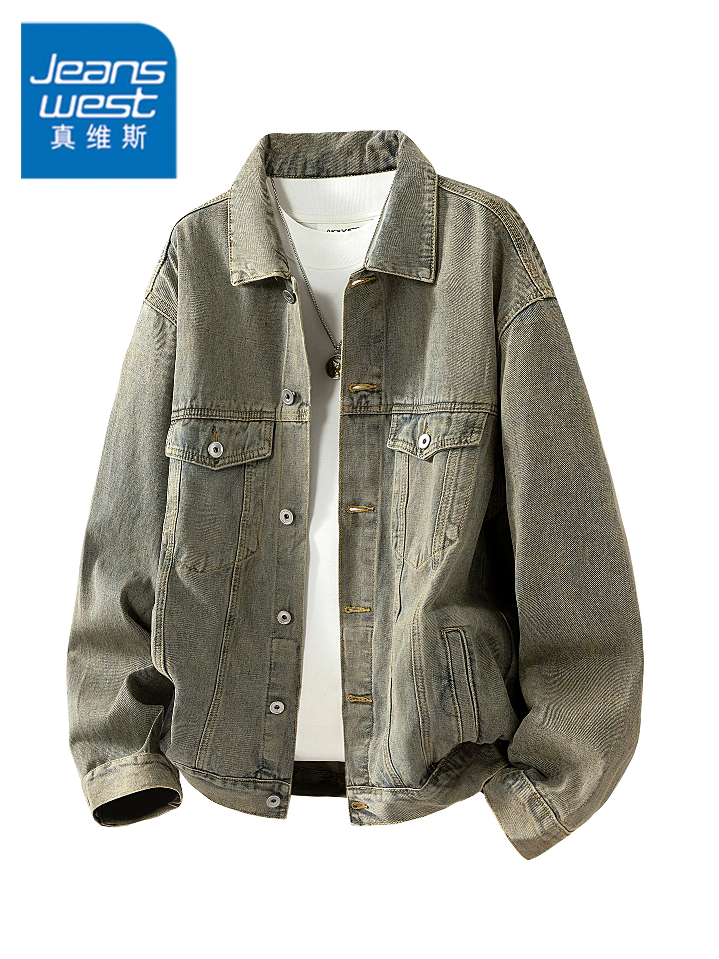 Áo khoác denim cổ điển kiểu Mỹ của Jeanswest dành cho nam, thương hiệu thời thượng mùa xuân thu với cảm giác cao cấp, áo khoác sành điệu và cá tính.