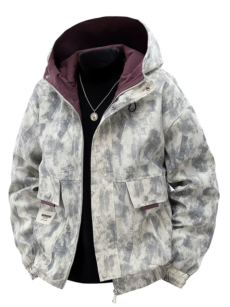 Áo khoác có mũ trùm đầu phối màu của Jeanswest dành cho nam, áo khoác ngoài đa năng dáng rộng phong cách Mỹ mùa xuân.
