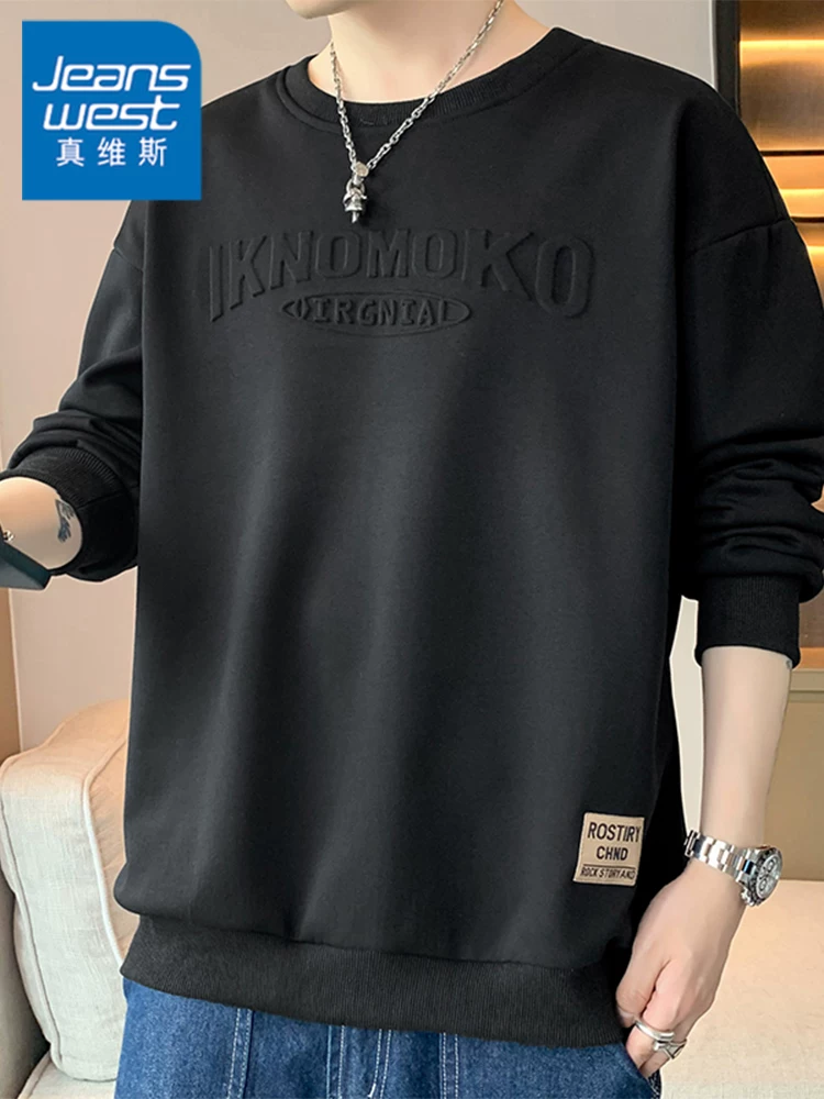 Áo nỉ cổ tròn kiểu Mỹ của Jeanswest dành cho nam, mùa xuân thu, cảm giác cao cấp, dáng rộng, thương hiệu thời thượng đa năng, áo kiểu sành điệu.