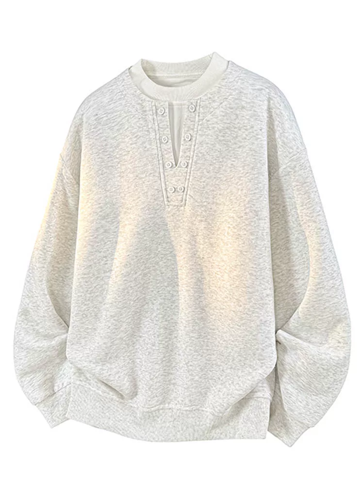 Áo nỉ thương hiệu thời trang giả hai mảnh cổ Henry của Jeanswest dành cho nam, mùa xuân thu, size lớn, dáng rộng, áo dài tay cao cấp.
