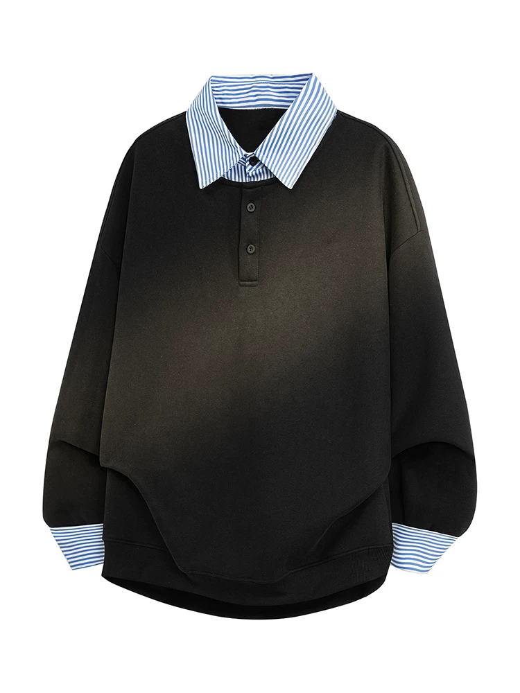 Áo nỉ sọc giả hai mảnh phong cách Mỹ của Jeanswest dành cho nam, mùa xuân thu, thương hiệu thời trang cao cấp, áo dáng rộng thoải mái.