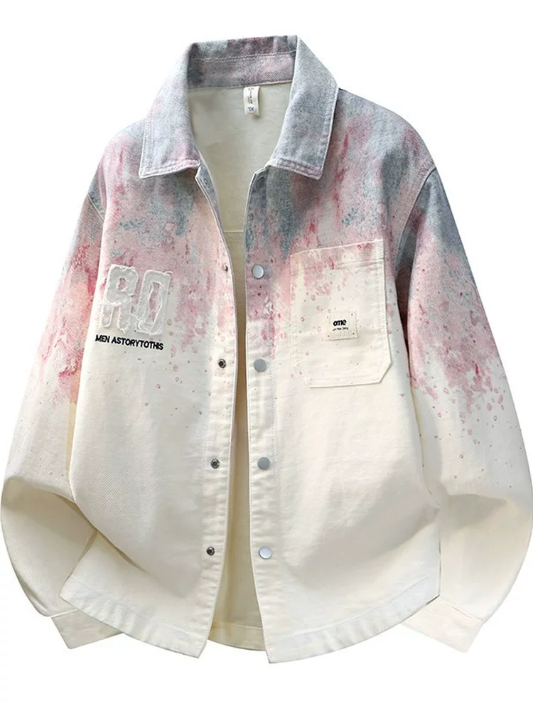 Áo khoác denim cổ bẻ màu gradient thời thượng của Jeanswest dành cho nam, mùa xuân thu, thương hiệu cao cấp của Mỹ, áo khoác ngoài có họa tiết giản dị.