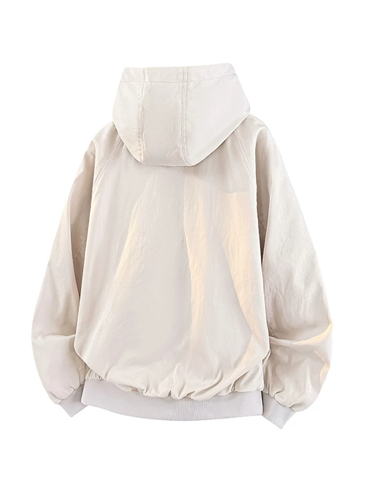 Áo khoác có mũ trùm đầu phong cách Mỹ thời thượng của Jeanswest dành cho nam, mùa xuân thu, dáng rộng, đa năng, áo khoác màu đen cao cấp.