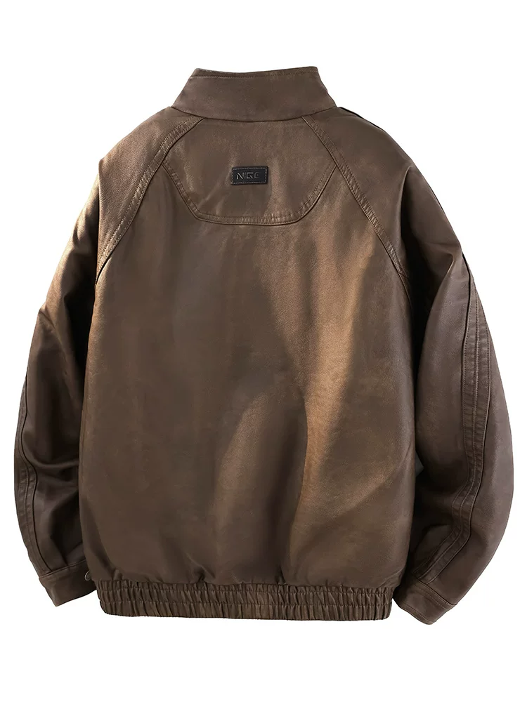 Áo khoác da nam cổ đứng màu đen mới của Jeanswest, phong cách Mỹ cổ điển, chất liệu PU, thích hợp cho mùa xuân thu.