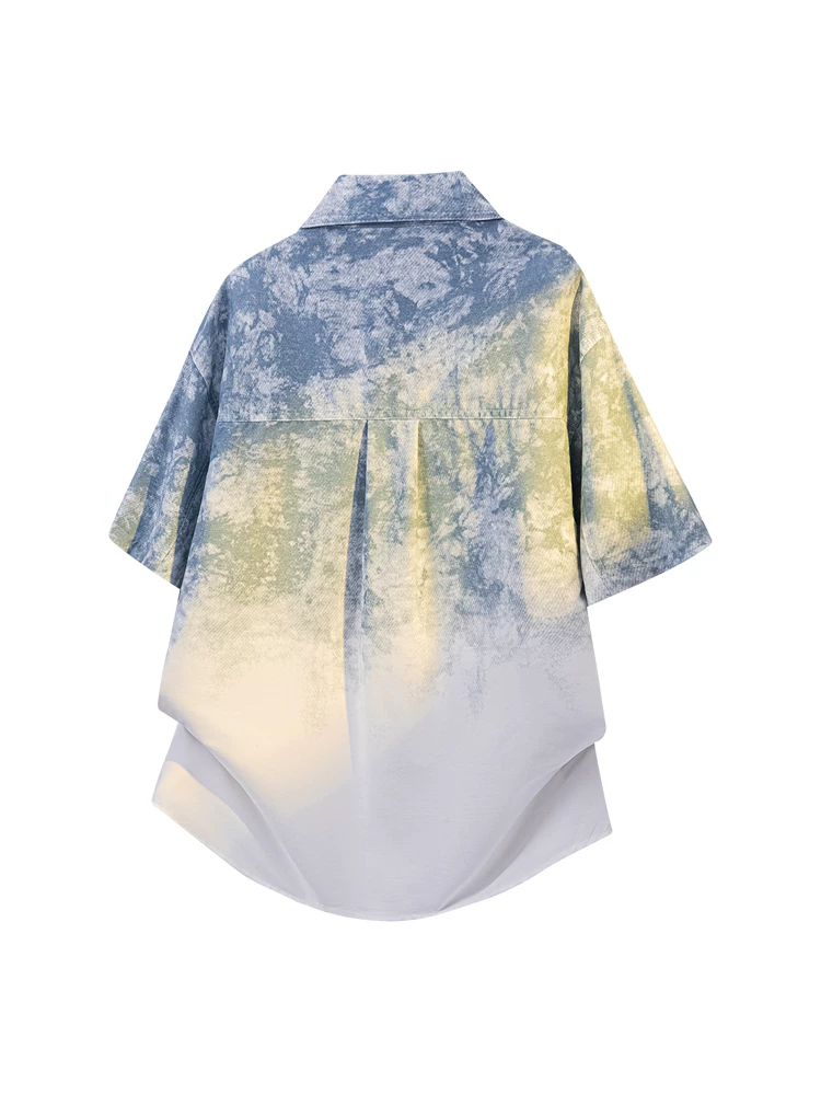 Áo sơ mi ngắn tay phối màu tie-dye phong cách Mỹ của Jeanswest dành cho nam, trang phục công sở cao cấp mùa hè, áo dáng rộng thương hiệu thời trang.