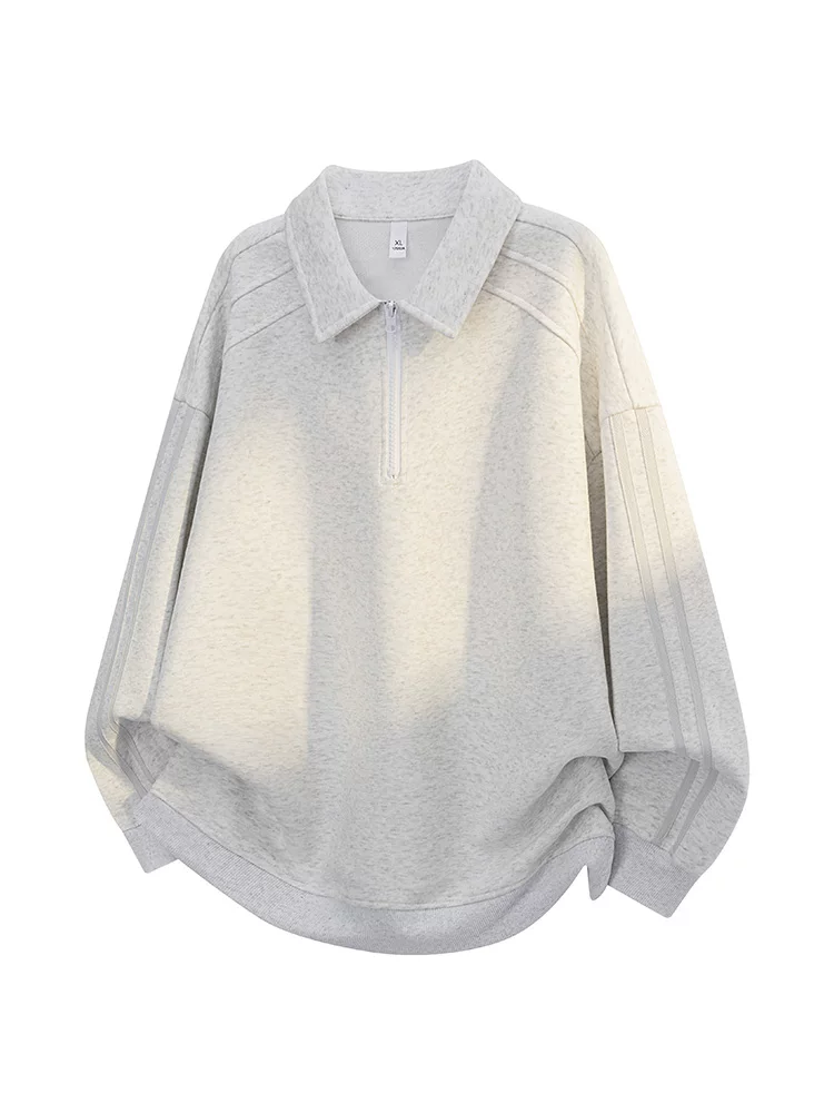 Áo thun polo nửa khóa kéo kiểu Mỹ của Jeanswest dành cho nam, mẫu mới xuân thu 2026, sọc kẻ, dáng rộng, đa năng.