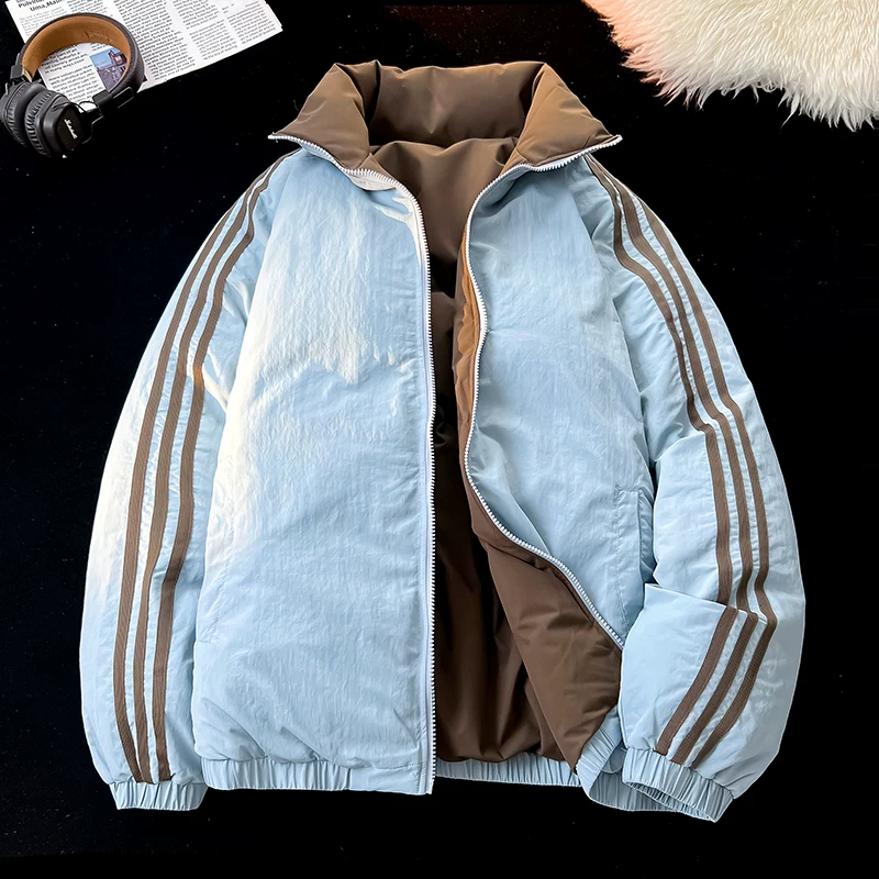 Áo khoác cotton ba sọc có thể đảo ngược của Jeanswest dành cho nam, thương hiệu thời trang mùa đông, áo khoác cotton ấm lót lông cừu, quần áo chống lạnh.