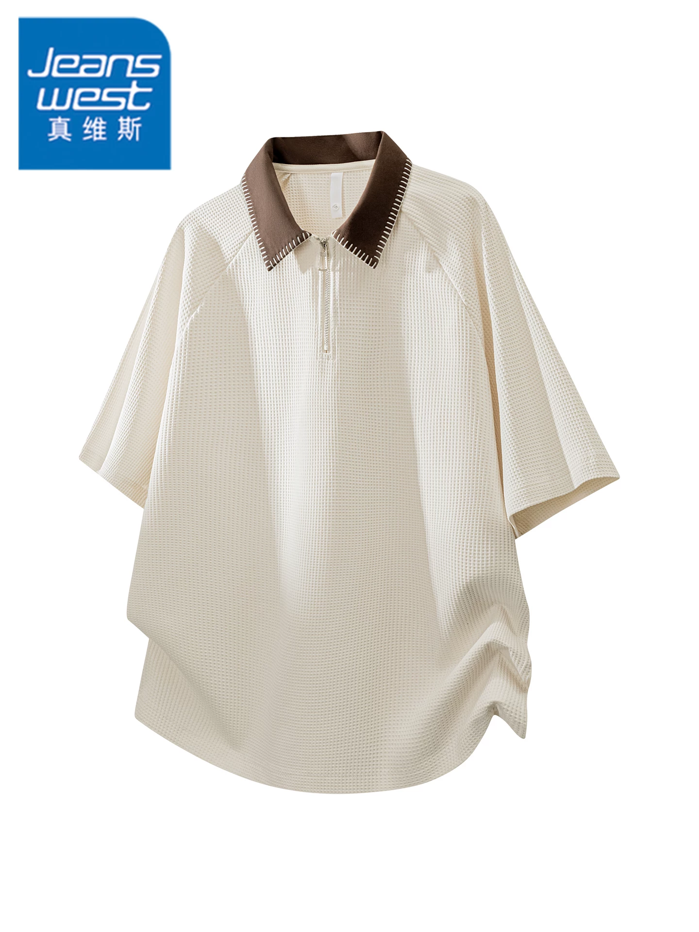 Áo thun cổ bẻ phối màu tương phản kiểu Mỹ của Jeanswest dành cho nam, dáng rộng mùa hè, cảm giác cao cấp, thoáng khí, thân thiện với làn da, tay ngắn mỏng.