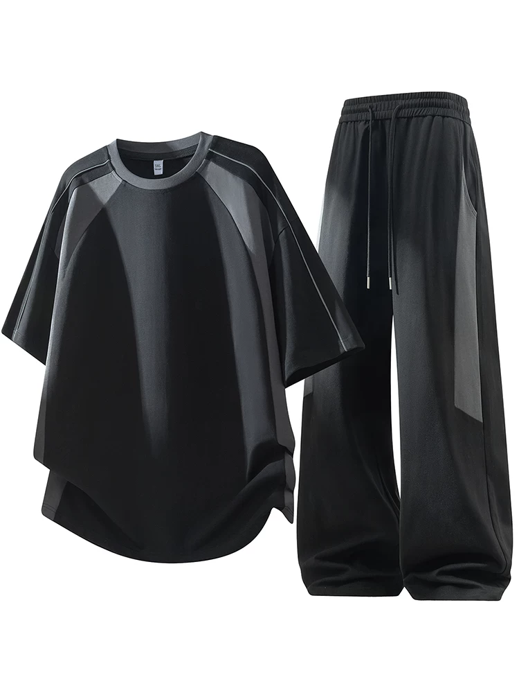 Bộ đồ thể thao cổ tròn phối màu phong cách Mỹ của Jeanswest dành cho nam, thương hiệu thời thượng cao cấp mùa hè, bộ hai mảnh mát mẻ và rộng rãi.