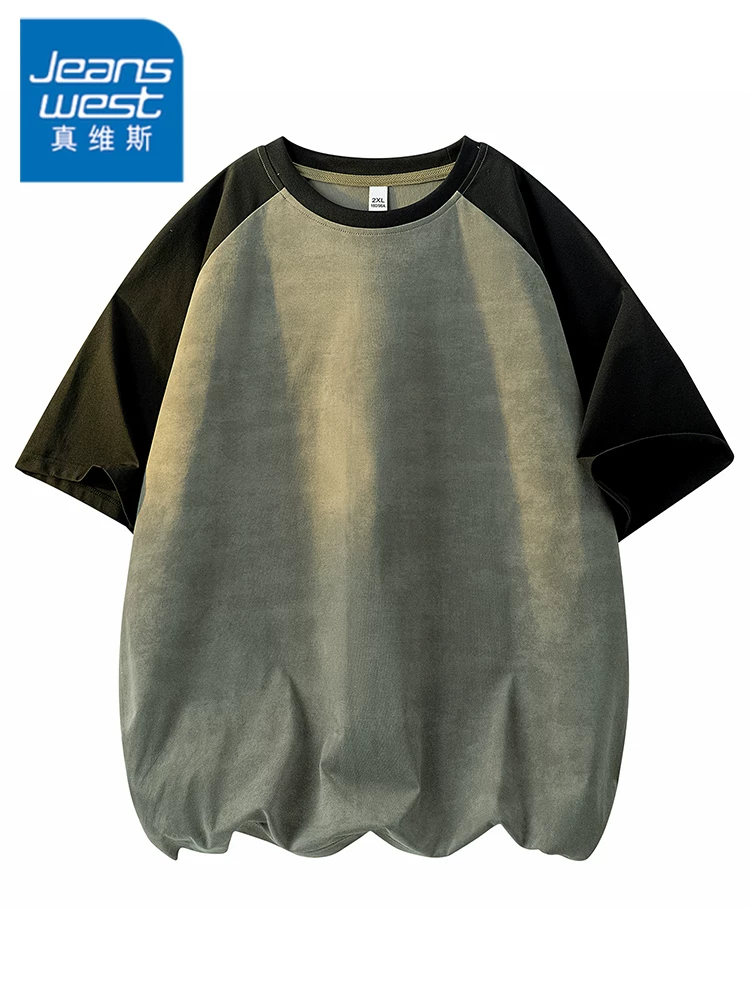 Áo thun cổ tròn phối màu tie-dye phong cách Mỹ của Jeanswest dành cho nam, dáng rộng mùa hè, cảm giác cao cấp, thoáng khí, áo ngắn tay thân thiện với làn da.
