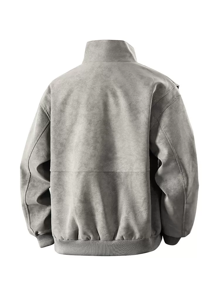 Áo khoác da cổ đứng phong cách retro Mỹ của Jeanswest dành cho nam, kiểu mới xuân thu 2026, phong cách thường ngày, thời trang, cảm giác cao cấp.
