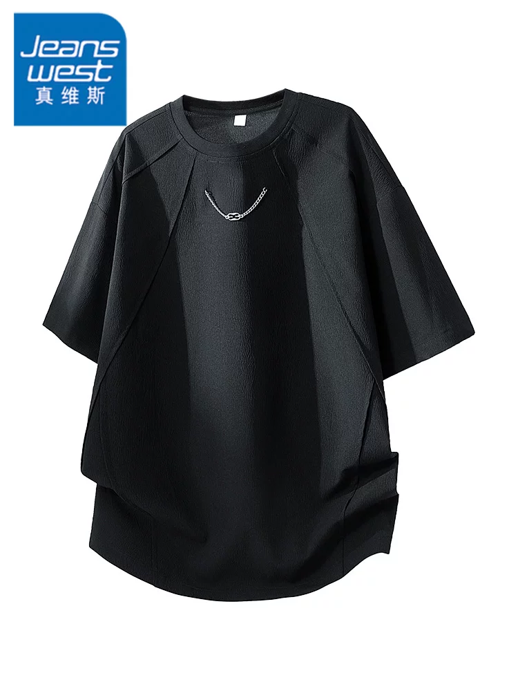 Áo thun nam cổ tròn chất liệu dệt kiểu Mỹ của Jeanswest, màu trơn, cao cấp, rộng rãi, thời trang, thoáng khí, tay ngắn mùa hè.