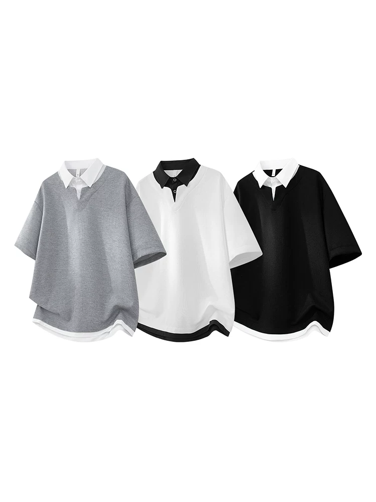 Áo thun giả hai mảnh phối màu phong cách Mỹ của Jeanswest dành cho nam, dáng rộng mùa hè, cảm giác cao cấp, thoáng khí, tay ngắn thân thiện với làn da.