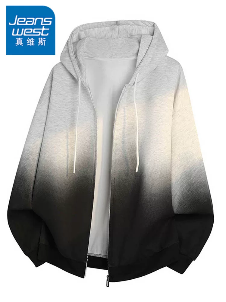 Áo khoác có mũ trùm đầu màu gradient cao cấp của Jeanswest dành cho nam, mùa xuân thu phong cách Mỹ, thương hiệu thời thượng, áo khoác ngoài đa năng, rộng rãi, thoải mái.