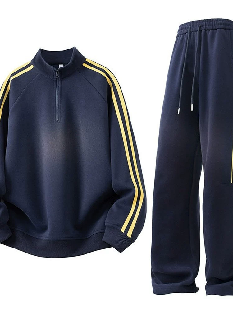 Bộ áo sweatshirt kẻ sọc phong cách Mỹ cổ điển của Jeanswest dành cho nam, bộ hai món mặc thường ngày mùa xuân thu.