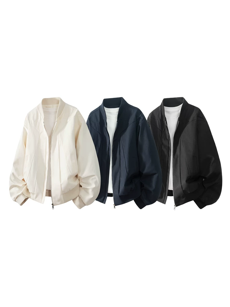 Áo khoác cổ bóng chày màu trơn phong cách Mỹ của Jeanswest dành cho nam, áo khoác ngoài rộng rãi đa năng, thương hiệu thời thượng cao cấp.
