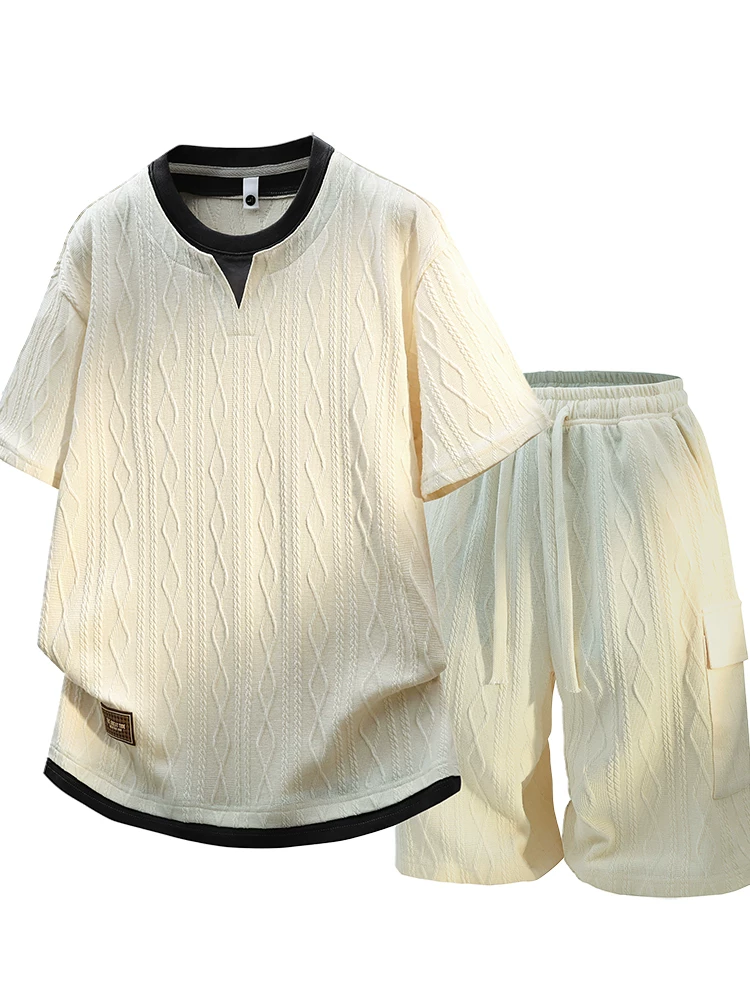 Bộ đồ hai mảnh giả hai lớp phong cách Mỹ của Jeanswest dành cho nam, bộ đồ hai mảnh rộng rãi, thời trang, thoáng khí cao cấp mùa hè.