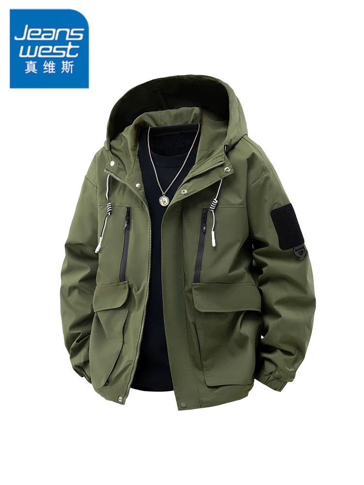 Áo khoác có mũ trùm đầu phong cách Mỹ của Jeanswest dành cho nam, thương hiệu thời thượng mùa xuân thu, áo khoác ngoài rộng rãi, thời trang và cao cấp.