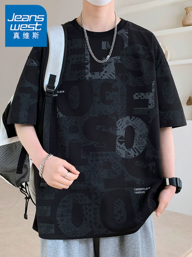 Áo thun tay lửng in họa tiết thời trang phong cách Mỹ của Jeanswest dành cho nam, áo sơ mi ngắn tay cao cấp mùa hè mát mẻ.