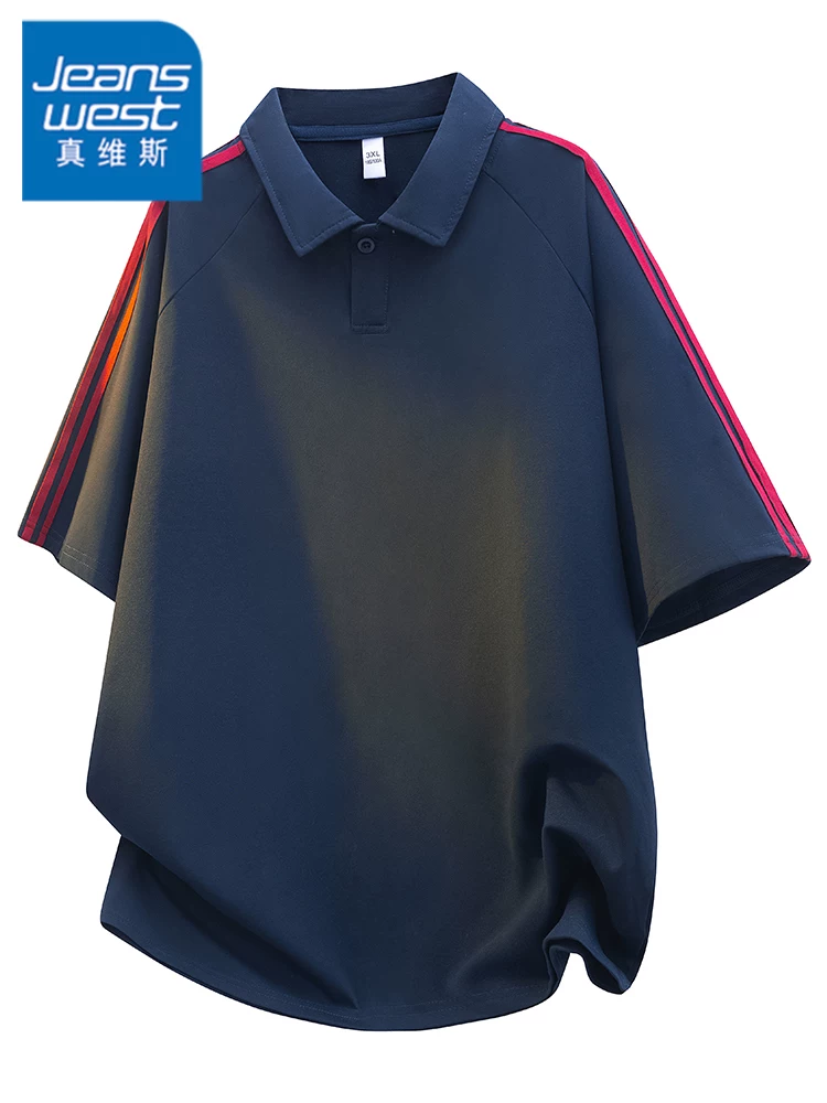 Áo thun polo ba sọc kiểu Mỹ của Jeanswest dành cho nam, áo thun ngắn tay mùa hè thông thường, rộng rãi, thoáng khí, thân thiện với làn da.