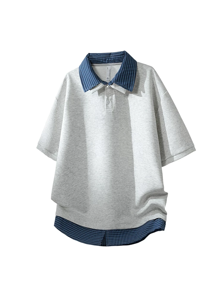 Áo thun nam cổ bẻ giả hai lớp phong cách Mỹ của Jeanswest, chất liệu cao cấp mùa hè, tay ngắn rộng rãi thoáng khí.